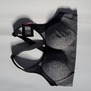 NWT Victorias Secret Sport Gray Black Cross Strap Padded Sports Bra Size 34C
